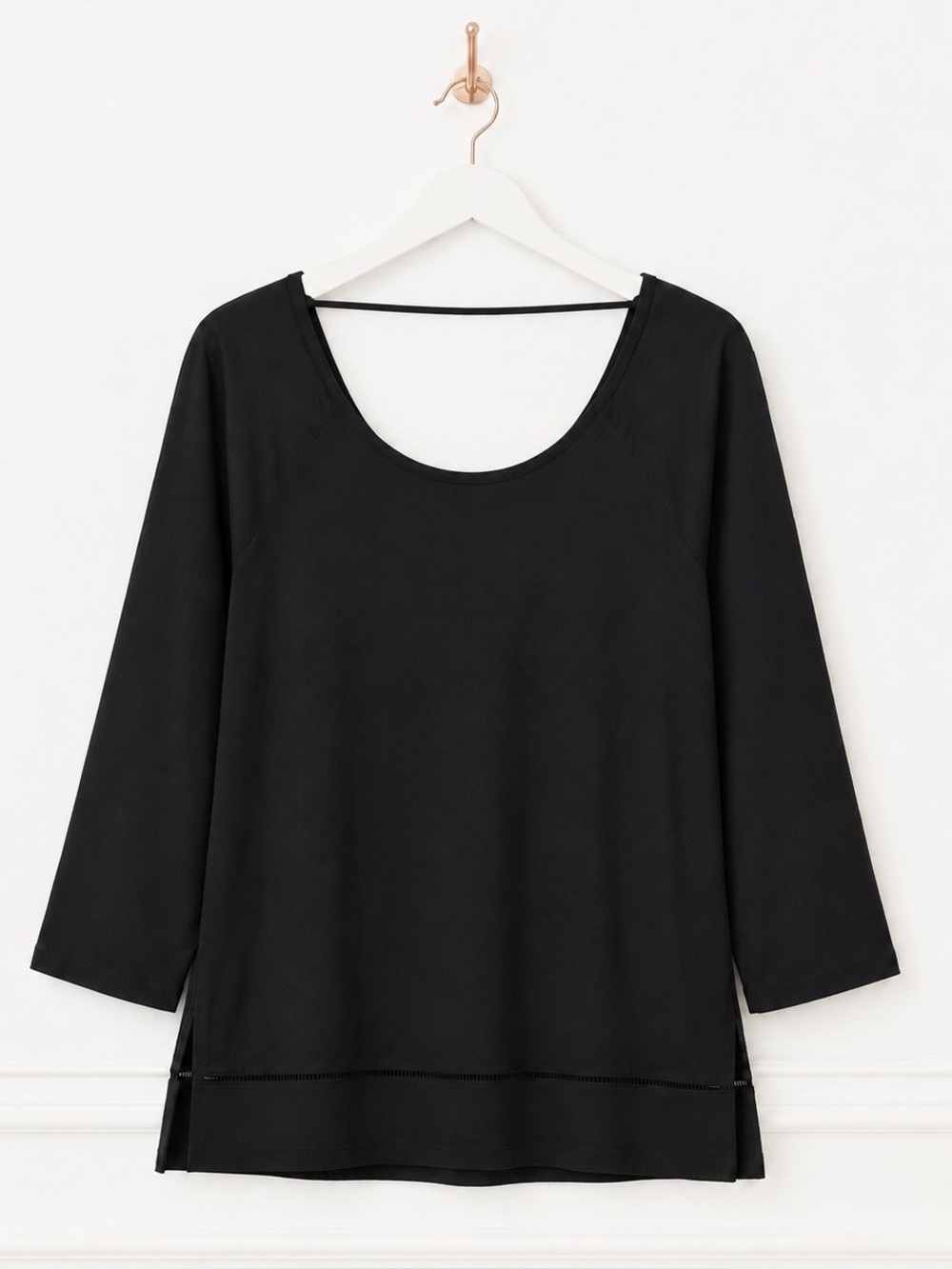 NEW Soma Small Black Oversized Relaxed Fit Ladder Trim Scoop Neck Tee T Shirt